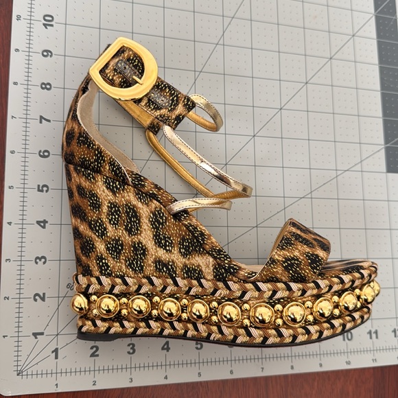 Christian Louboutin Brown and Gold Animal Print Wedge Heels